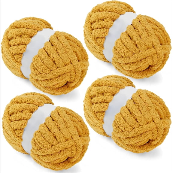 Minzimin Chunky Chenille Yarn for Crocheting and Hand Knitting Blanket - Bulky Fluffy Jumbo Thick Yarn - Pack of 4 (4 Skeins, Each 28 Yds, 8oz)