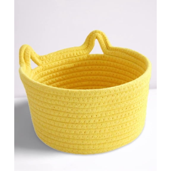 Minzimin Cotton Rope Basket with Cat Ears, Little Storage Baskets Sock Basket Pet Toy Basket Rope Baskets with Handles Mini Storage Bins