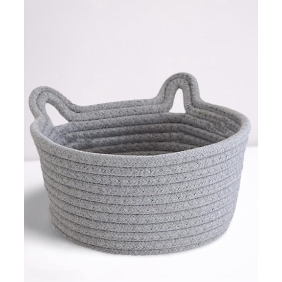 Minzimin Cotton Rope Basket with Cat Ears, Little Storage Baskets Sock Basket Pet Toy Basket Rope Baskets with Handles Mini Storage Bins