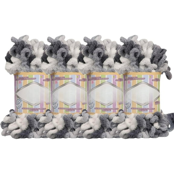 Minzimin Finger Loop Yarn 100g/roll 4rolls - Multicolored Chunky Yarn for Hand Knitting Blanket & Big Projects - No Needles Micro Polyester Prelooped Bulky Yarn for Crocheting