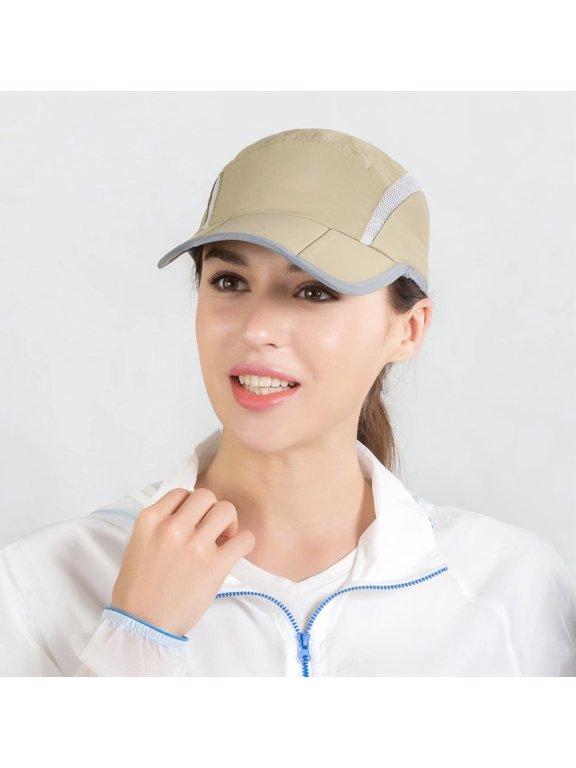 Foldable Mesh Sports Cap with Reflective Stripe Breathable Sun Runner Cap