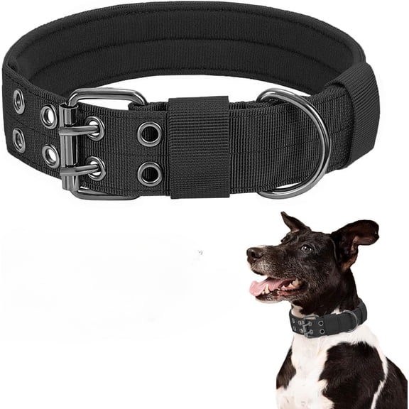 Minzimin Heavy Duty Dog Collar for Large Dogs, Dog Collars with Metal Buckle & D Ring, 1.5" Width Thick Adjustable Nylon Collar for Medium Dogs