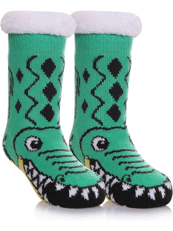 Kids Boys Girls Slipper Socks Cute Animal Fuzzy Winter Warm Fleece Lining Christmas Socks With Grippers