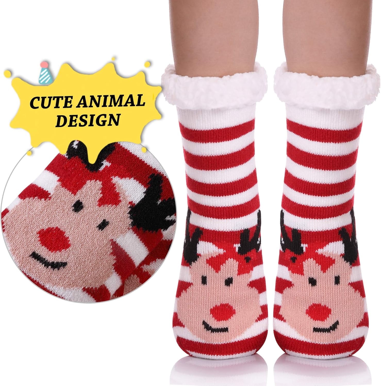 Minzimin Kids Boys Girls Slipper Socks Cute Animal Fuzzy Winter Warm Fleece Lining Christmas Socks With Grippers