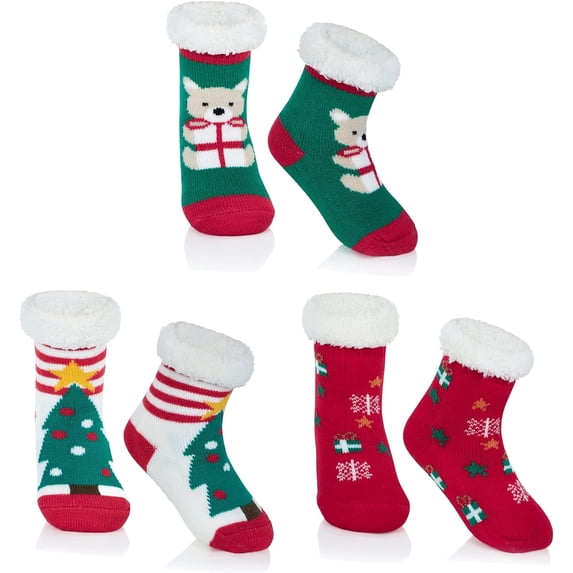 Minzimin Kids Christmas Fuzzy Socks Girls Boys Thermal Thick Socks Soft Fluffy Socks Toddler Cozy Socks