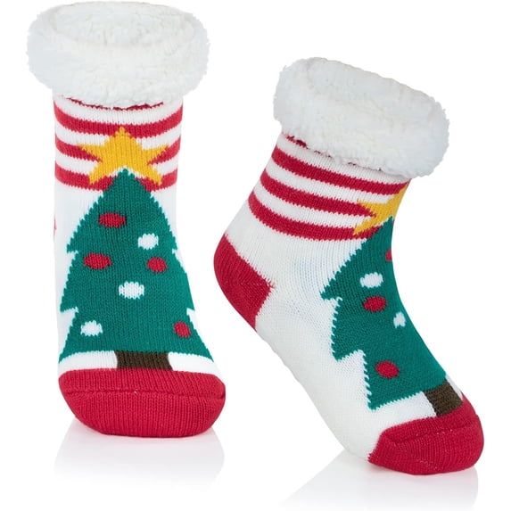 Minzimin Kids Christmas Fuzzy Socks Girls Boys Thermal Thick Socks Soft Fluffy Socks Toddler Cozy Socks