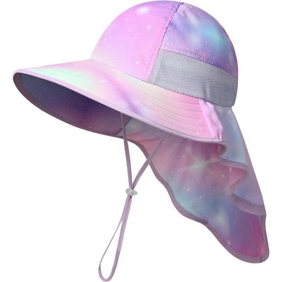 Minzimin Kids Sun Hat UPF50  Sun Protection Bucket Hat Toddler Summer Beach Play Hats with Neck Flap for Girl Boy Ages 3~10