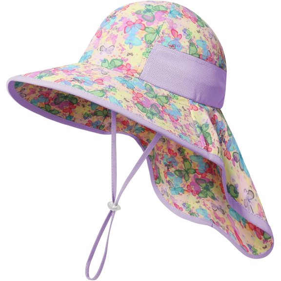Minzimin Kids Sun Hat UPF50  Sun Protection Bucket Hat Toddler Summer Beach Play Hats with Neck Flap for Girl Boy Ages 3~10
