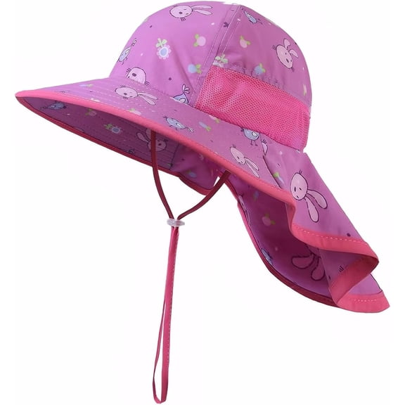 Minzimin Kids Sun Hat UPF50  Sun Protection Bucket Hat Toddler Summer Beach Play Hats with Neck Flap for Girl Boy Ages 3~10
