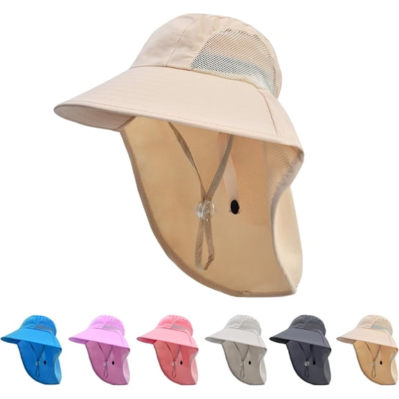 Minzimin Kids Sun Hat with Neck Flap UV Protection Summer Toddler Beach Hat Unisex Ponytail Hat Wide Brim Fishing Hat