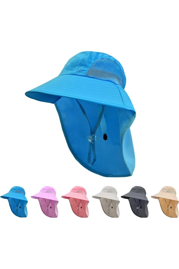 Kids Sun Hat with Neck Flap UV Protection Summer Toddler Beach Hat Unisex Ponytail Hat Wide Brim Fishing Hat