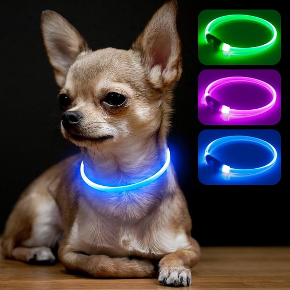Minzimin Light Up Dog Collar, Rechargeable LED Puppy Collar Glowing Pet Collar TPU Cuttable Dog Lighted Collar for Small Dogs （No USB）