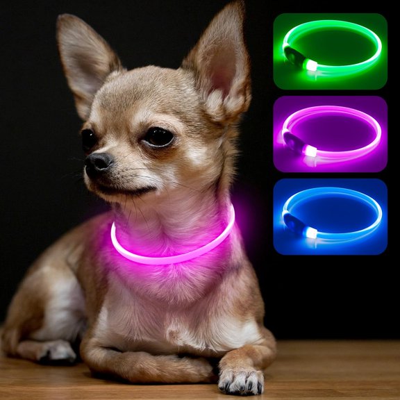 Minzimin Light Up Dog Collar, Rechargeable LED Puppy Collar Glowing Pet Collar TPU Cuttable Dog Lighted Collar for Small Dogs (No USB)
