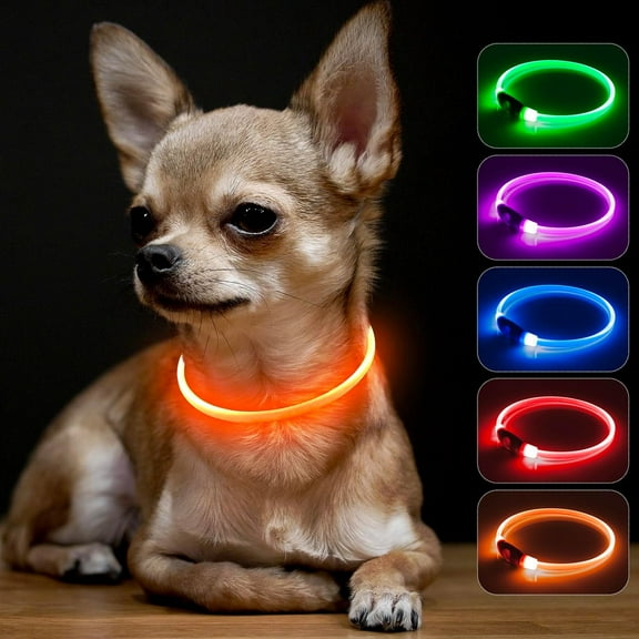 Minzimin Light Up Dog Collar, Rechargeable LED Puppy Collar Glowing Pet Collar TPU Cuttable Dog Lighted Collar for Small Dogs （No USB）