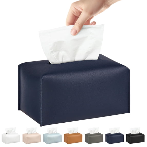 Minzimin Long Tissue Box Cover, PU Leather Tissue Holder Rectangle, Facial Paper Organizer, Modern Dispenser for Bathroom, Kitchen, Home, Office, Tabletop 9.5’’x5’’x5’’