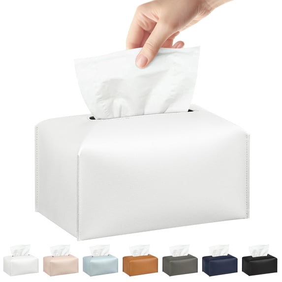 Minzimin Long Tissue Box Cover, PU Leather Tissue Holder Rectangle, Facial Paper Organizer, Modern Dispenser for Bathroom, Kitchen, Home, Office, Tabletop 9.5’’x5’’x5’’