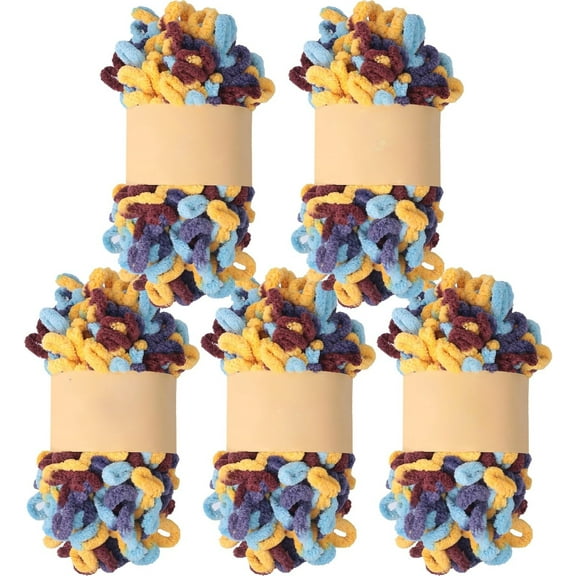 Minzimin Loop Yarn 5Packs,100g/1Pack Chunky Chenille Yarn for Hand Knitting Baby Blanket,Machine Washable Polyester Fluffy Thick Bulky Yarn for Scarfs,Craft Projects