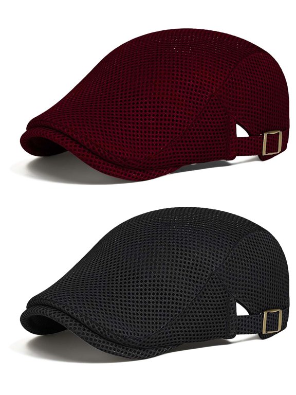 Men's Flat Caps Mesh,2 Pcs Adjustable Breathable Newsboy Beret Ivy Irish Cabbie Hat for Outdoor Activities