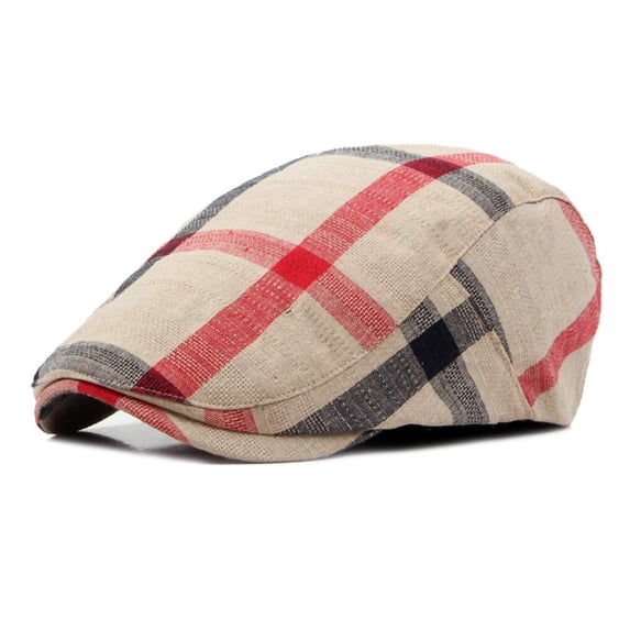 Minzimin Mens Adjustable Colorful Striped Plaid Ivy Newsboy Cabbie Gatsby Golf Cap Flat Cotton Hat Thin Cap