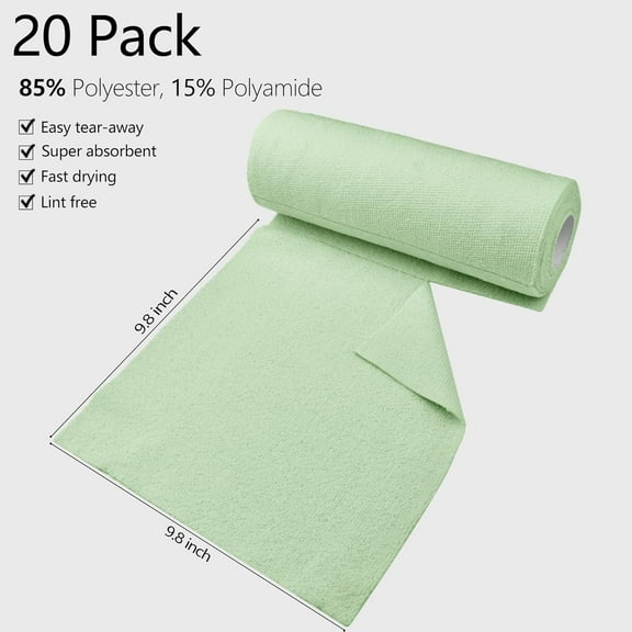 Minzimin Microfiber Cleaning Cloth Roll - Tear Away Towels, Reusable Washable Rags, 20 Towels, for Kitchen Car Drying Dishes