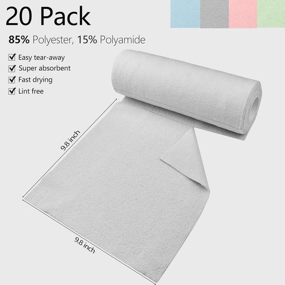 Minzimin Microfiber Cleaning Cloth Roll - Tear Away Towels, Reusable Washable Rags, 20 Towels, for Kitchen Car Drying Dishes