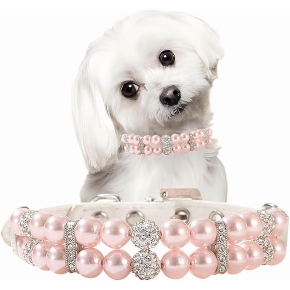 Minzimin Pearl Dog Collars, Bling Pearl Cat Collar ，Fancy  Dog Colalr Puppy Collar Girl for Female Dogs for Xs S M Pet