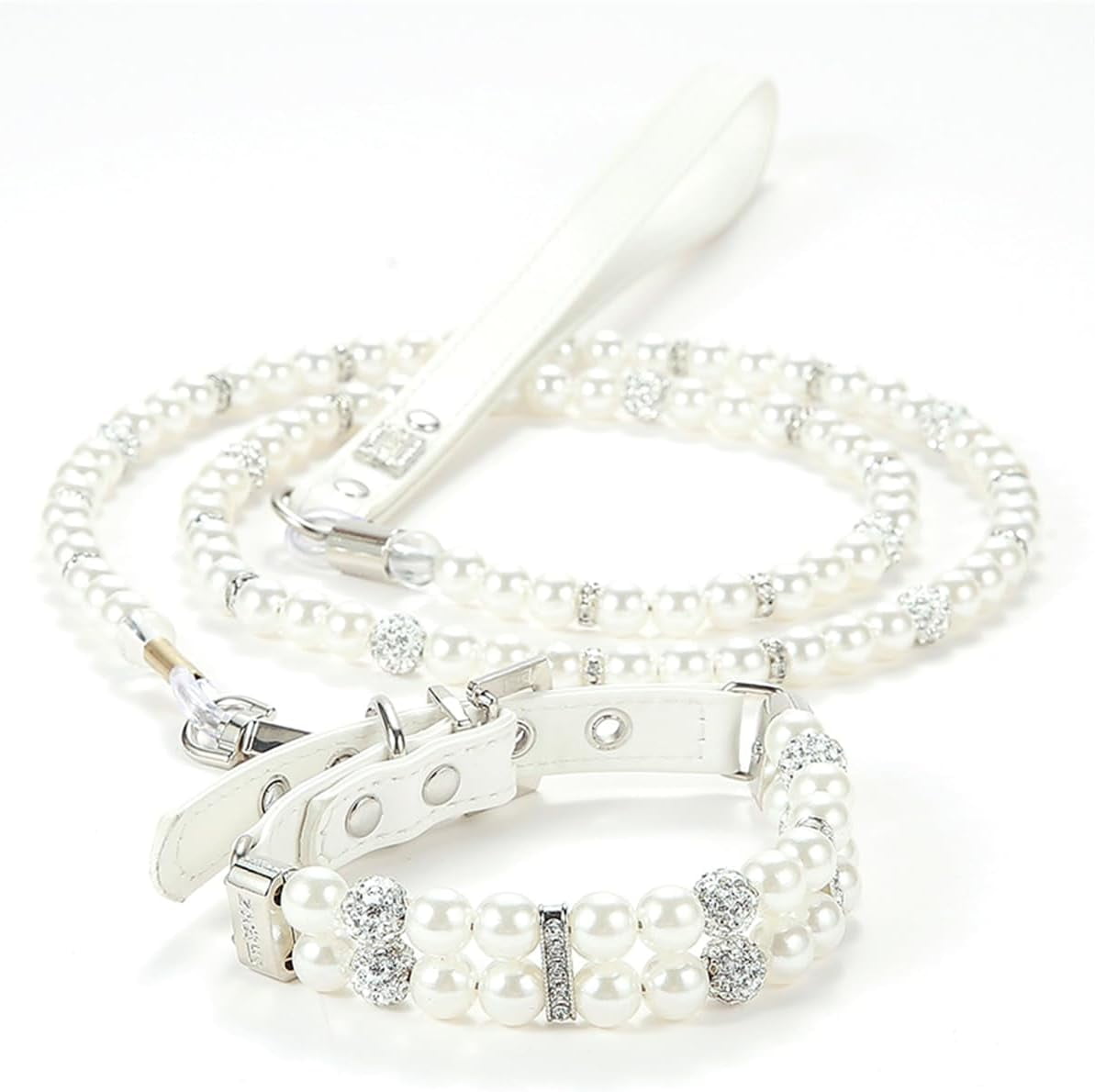 Minzimin Pearl Dog Collars, Pearl Cat Collar Pu Leather Puppy Necklace ...