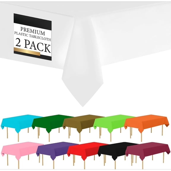 Minzimin Plastic Tablecloth Disposable, 2 Pack Premium Tablecloths for Rectangle Tables 54 inch. x 108 inch. Fits Tables Up to 8 Feet, Plastic Table Cloth for Party, Wedding, Holidays