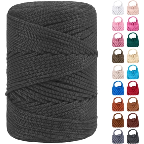 Minzimin Polyester Macrame Cord 3mm x 185yards, Braided Macrame Cord Polypropylene Silk Cord, Crochet Bag Polyester Yarn for Crocheting, Bag, Wall Hangings, Rug, DIY Crafts 1Pack