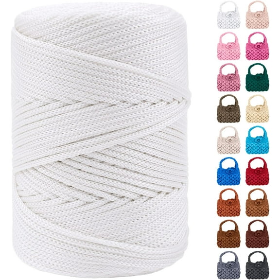 Minzimin Polyester Macrame Cord 3mm x 185yards, Braided Macrame Cord Polypropylene Silk Cord, Crochet Bag Polyester Yarn for Crocheting, Bag, Wall Hangings, Rug, DIY Crafts 1Pack