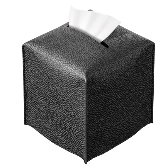Minzimin Pu Leather Tissue Box Cover, Rectangular/Square Holder with Bottom Belt - Modern Decorative Organizer for Bathroom, Car, Bedroom, Hotel, Office