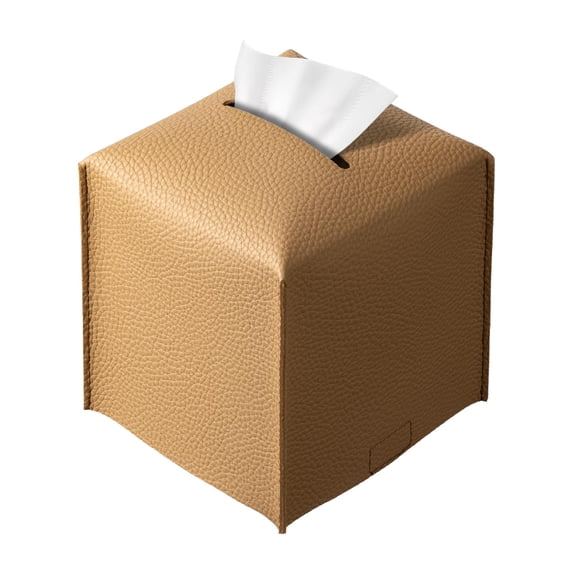 Minzimin Pu Leather Tissue Box Cover, Rectangular/Square Holder with Bottom Belt - Modern Decorative Organizer for Bathroom, Car, Bedroom, Hotel, Office