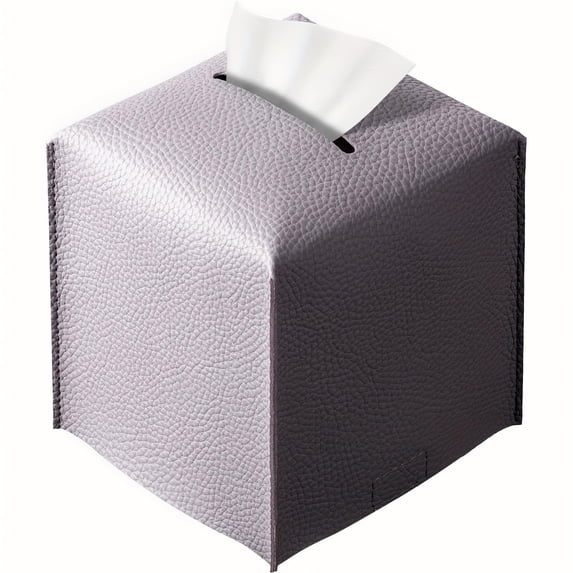 Minzimin Pu Leather Tissue Box Cover, Rectangular/Square Holder with Bottom Belt - Modern Decorative Organizer for Bathroom, Car, Bedroom, Hotel, Office