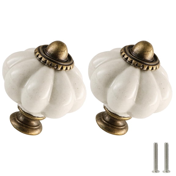 Minzimin Pumpkin Knobs 2 Pack Ceramic Cabinet Knobs Vintage Drawer Pulls - Antique Dresser Pulls with Screws for Closet Drawer Cupboard Cabinet and DIY Home Project