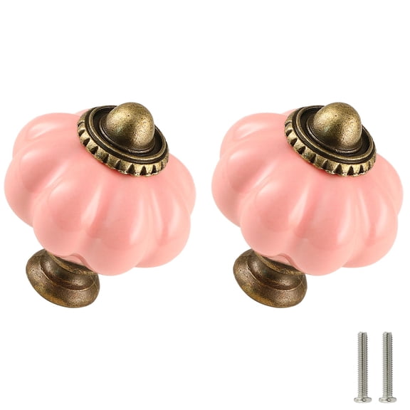 Minzimin Pumpkin Knobs 2 Pack Ceramic Cabinet Knobs Vintage Drawer Pulls - Antique Dresser Pulls with Screws for Closet Drawer Cupboard Cabinet and DIY Home Project