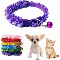 Minzimin Purple Puppy Collar with Bell, Xs Dog Collar Bell Cat Collar with Bells Lace Adjustable for XXS Xs Small Pet Dogs Animal Litter Tiny Kitten Girls Female, XSmall