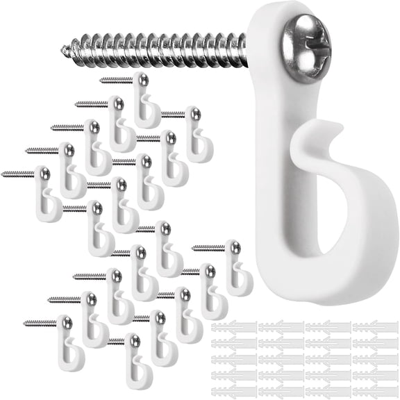 Minzimin Q Hanger Hooks for String Lights, Christmas with Screw Indoor Outdoor Hooks Clips for Hanging Fairy Lights Patio, 10/20/30/40/50Pcs