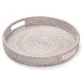 thumbnail image 1 of Minzimin Rattan Round Serving Tray, Decorative Coffee Table Tray, Ottoman Hand Woven Serving Basket with Handles, Wicker Fruit/Bread Serving Basket, 11.8 inch, 1 of 6