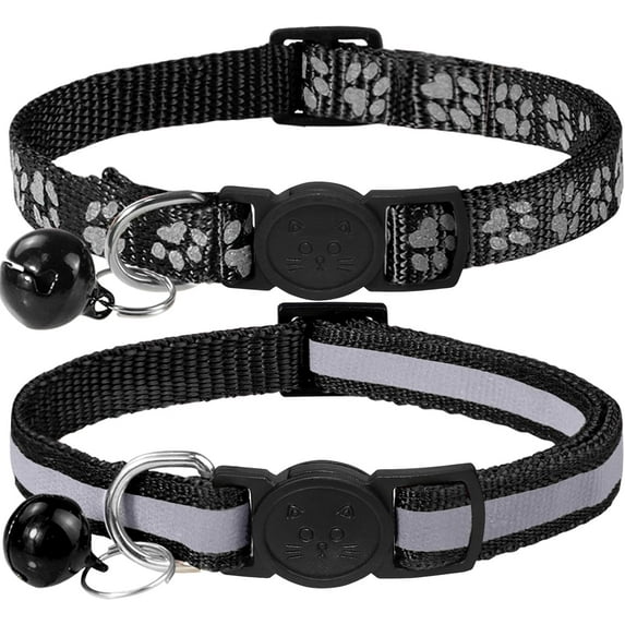 Minzimin Reflective Cat Collar Breakaway with Bells, 2 Pack Girl Boy Pet Cat Collar Adjustable