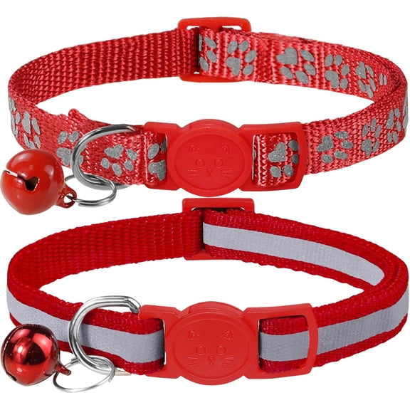 Minzimin Reflective Cat Collar Breakaway with Bells, 2 Pack Girl Boy Pet Cat Collar Adjustable