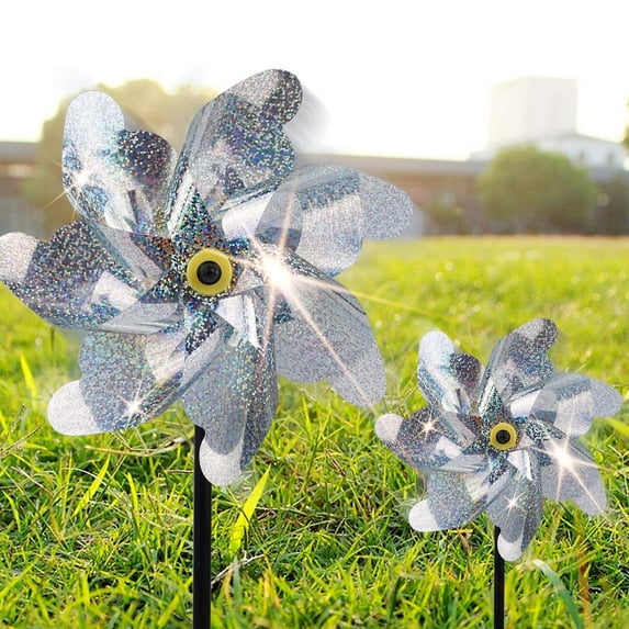 Minzimin Reflective Pinwheels for Yard and Garden, Pre-Installed Bird Blinder Sparkly Pin Wheel, Scare Birds & Animal Away Wind Spinner, 10 Pack