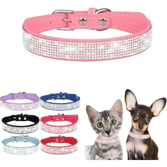 Minzimin Rhinestone Dog Collar, Xs Dog Collar Girl, Diamond Jewel Glitter Sparkly Bedazzled Puppy Collar with Bow Adjustable for XXS,XS,Small Medium Large Breed Female Pets Cat and Dogs, Pink X Small