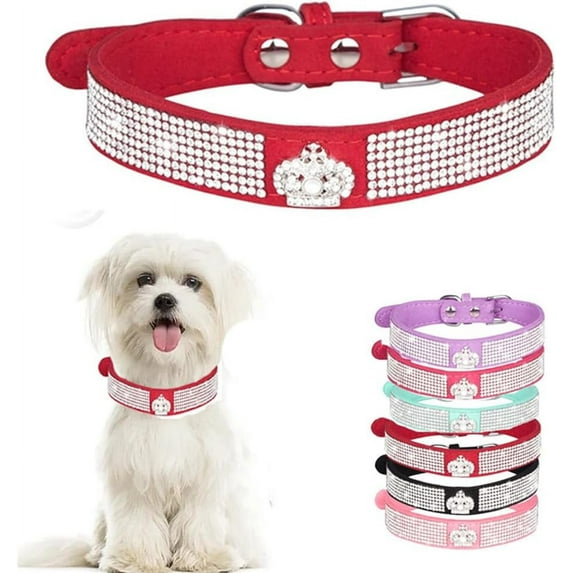 Minzimin Rhinestone Dog Collar, Xs Dog Collar Girl, Diamond Jewel Glitter Sparkly Bedazzled Puppy Collar with Bow Adjustable for XXS,XS,Small Medium Large Breed Female Pets Cat and Dogs, Pink X Small