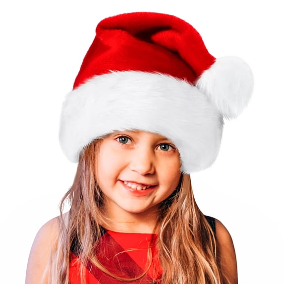 Minzimin Santa Hat Light Up for Kids: LED Toddler Christmas Hat for Xmas Party - Red Velvet Santa Claus Hat for Boys Girls Child Infant