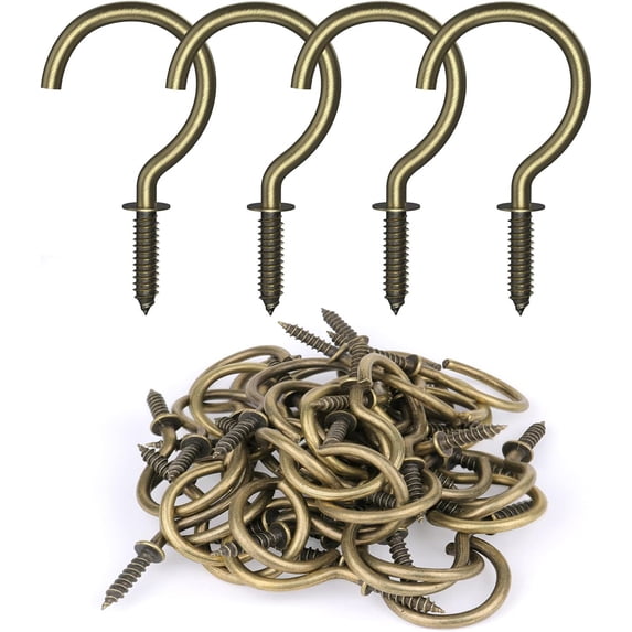 Minzimin Screw Hooks, 1-1/4 inch Metal Screw Cup Hooks, Multi-functional Wall Hooks, Kitchen Hooks, Plant Hooks, 50-pack