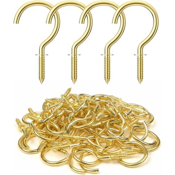 Minzimin Screw Hooks, 1-1/4 inch Metal Screw Cup Hooks, Multi-functional Wall Hooks, Kitchen Hooks, Plant Hooks, 50-pack