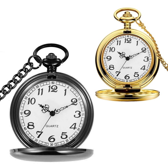 Minzimin Set of 2 Classic Pocket Watch with Chain for Men and Women