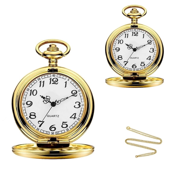 Minzimin Set of 2 Classic Pocket Watch with Chain for Men and Women