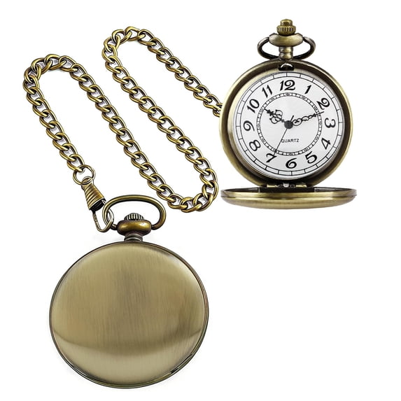 Minzimin Smooth Pocket Watch Alloy Steel Quartz Roman/Arabic Numerals with 37cm Chain for Father's Day Xmas Best Gifts