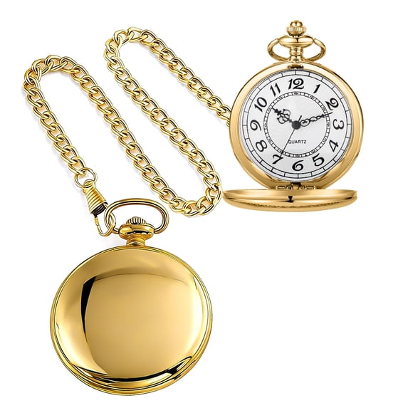 Minzimin Smooth Pocket Watch Alloy Steel Quartz Roman/Arabic Numerals with 37cm Chain for Father's Day Xmas Best Gifts